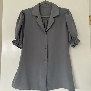 Source Unknown Charcoal Blouse with Puff Sleeves